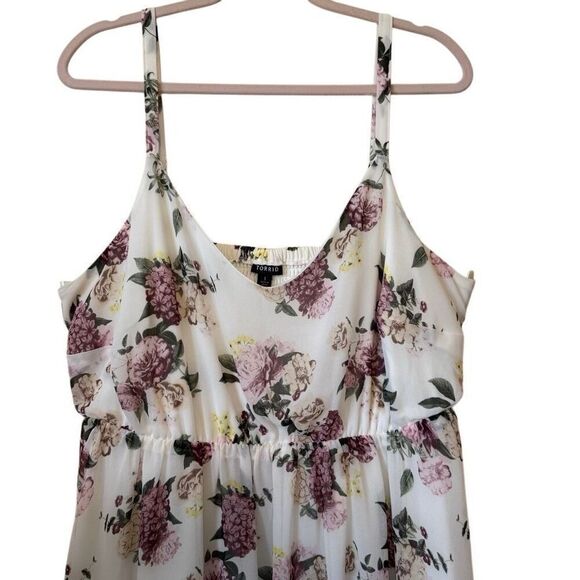 Torrid Floral Chiffon Empire Waist, Asymmetric Hem Dress Size 1X Soft Girl - Picture 3 of 14